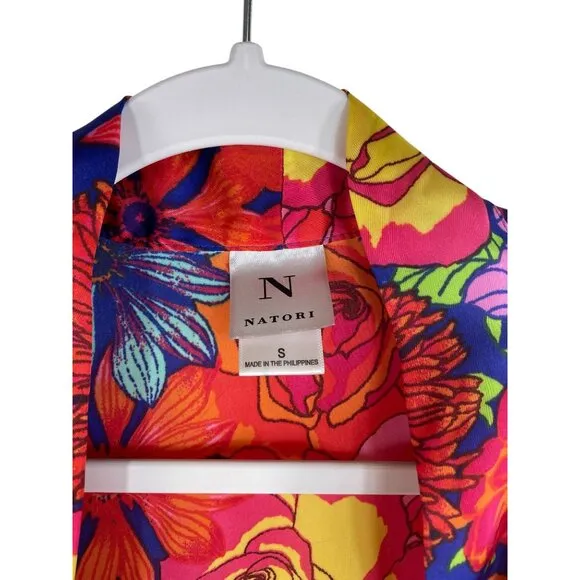 Natori Womens Floral Kimono Robe S Vibrant Colors 100% Polyester
