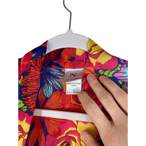 Natori Womens Floral Kimono Robe S Vibrant Colors 100% Polyester