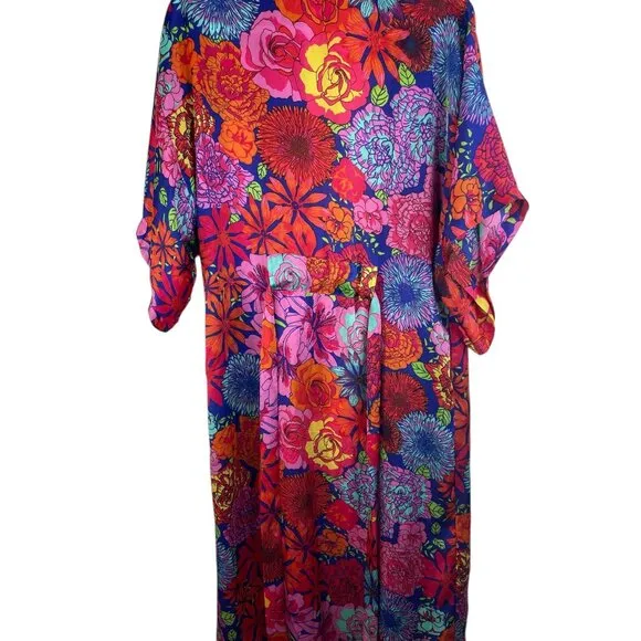 Natori Womens Floral Kimono Robe S Vibrant Colors 100% Polyester