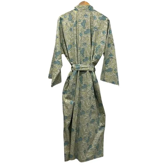 Natural Habitat Floral Block Print Robe, NWT, Green Blue, OS