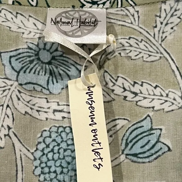 Natural Habitat Floral Block Print Robe, NWT, Green Blue, OS