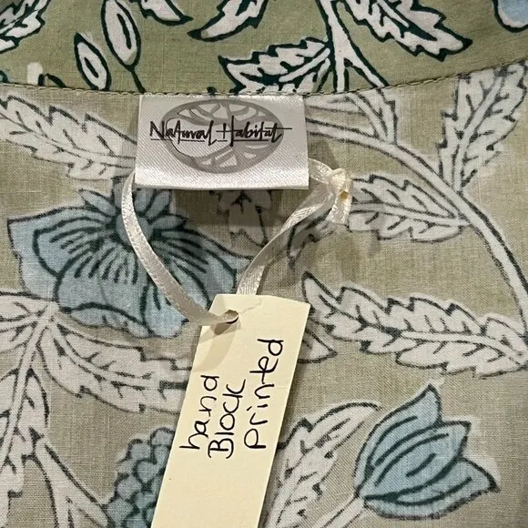 Natural Habitat Floral Block Print Robe, NWT, Green Blue, OS
