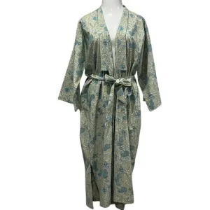 Natural Habitat Floral Block Print Robe, NWT, Green Blue, OS