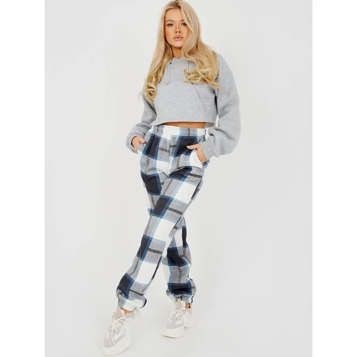 Navy Checked Joggers Womens - Check Print Joggers