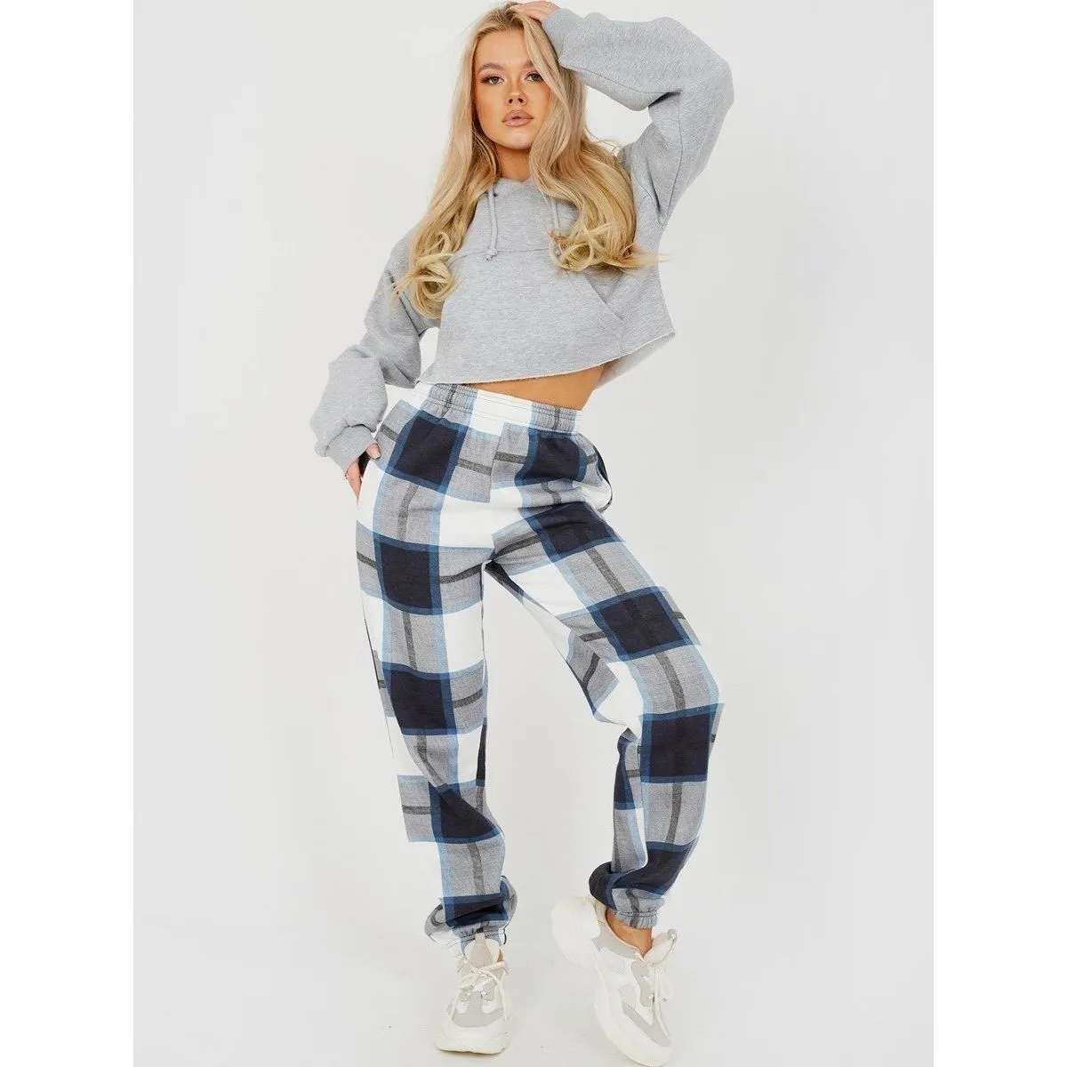 Navy Checked Joggers Womens - Check Print Joggers