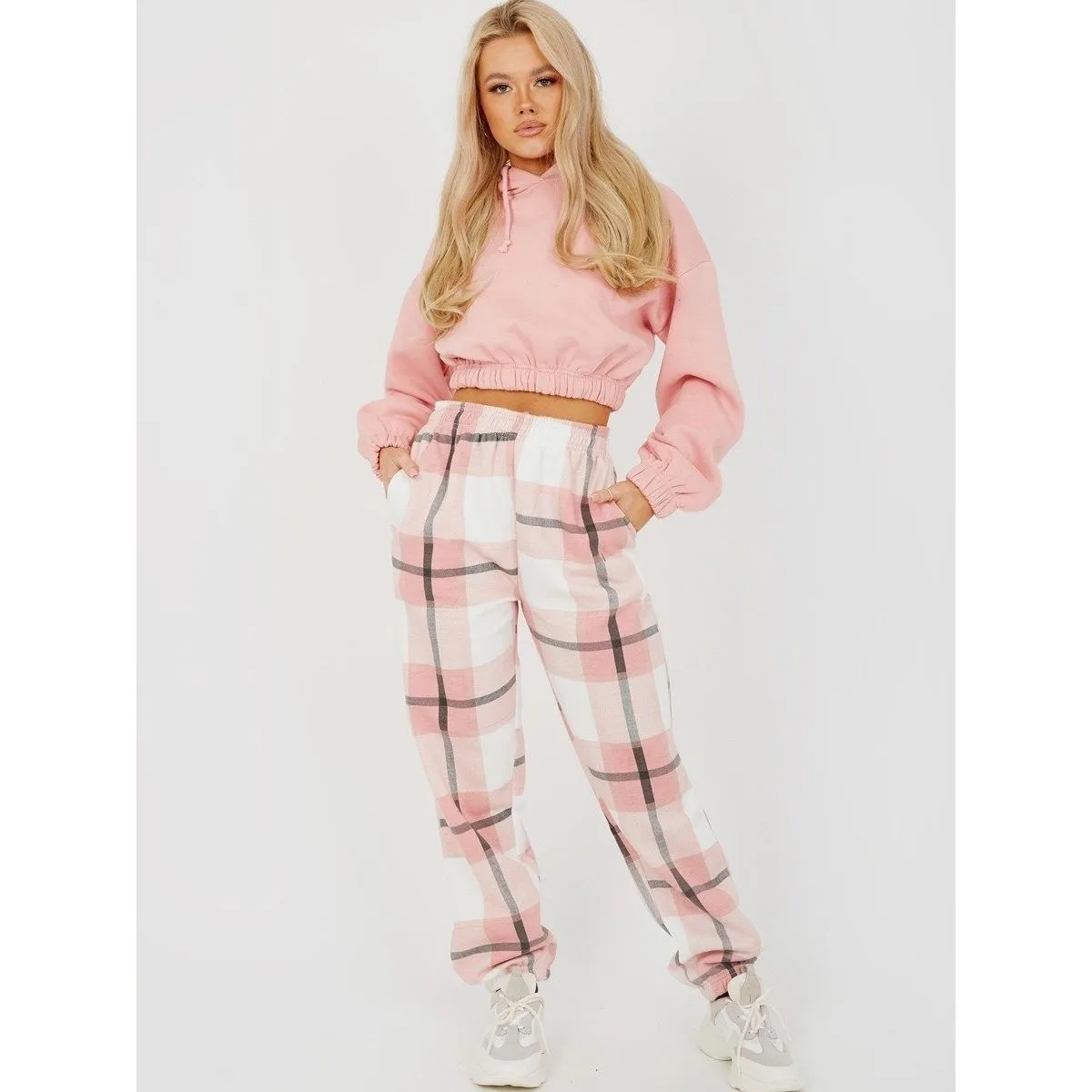 Navy Checked Joggers Womens - Check Print Joggers