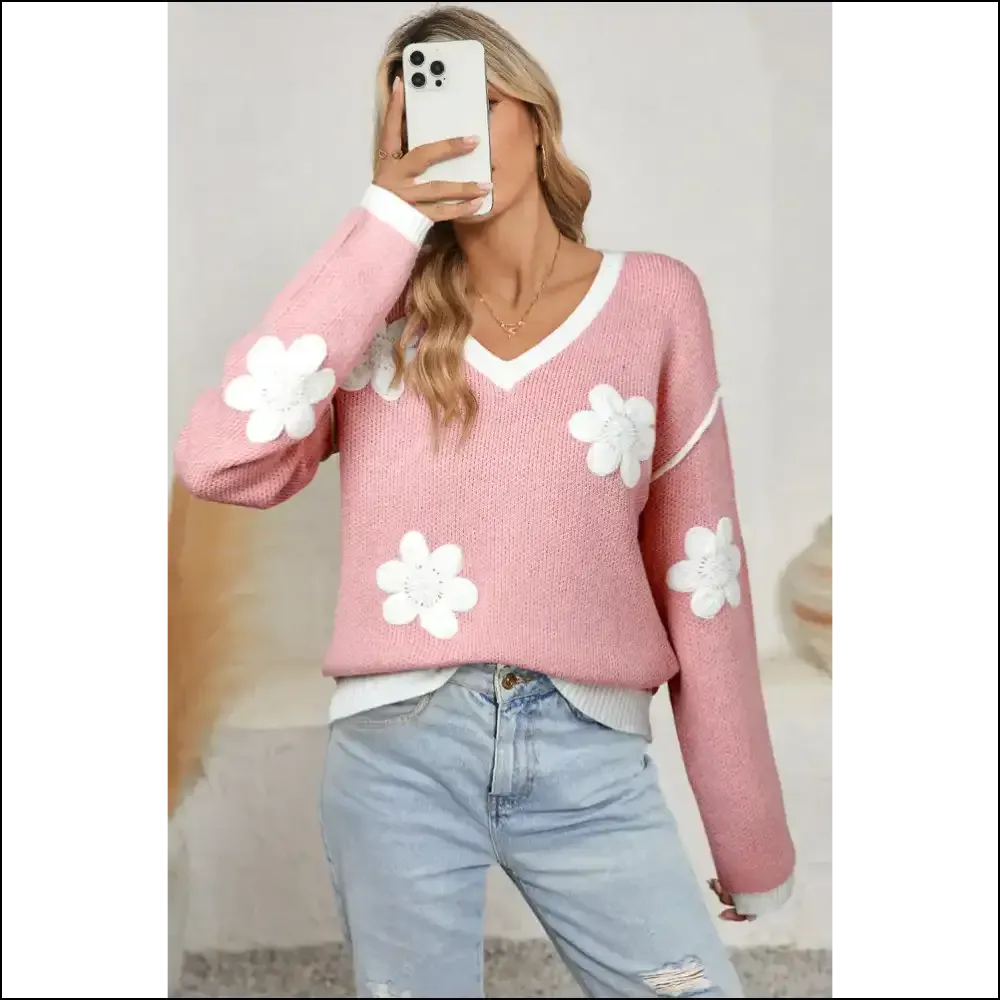 Needful Things: Pink Floral Neck Sweater - Hug  🌸💀