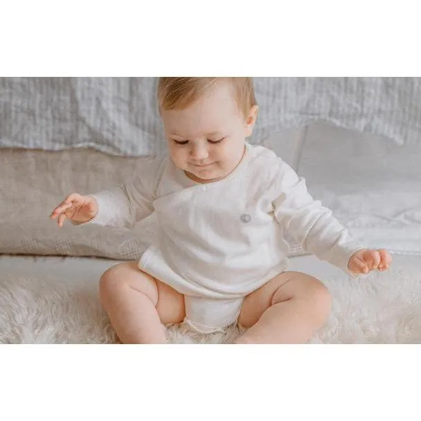 Nest Designs Organic Cotton Ribbed Kimono LS Onesie - White