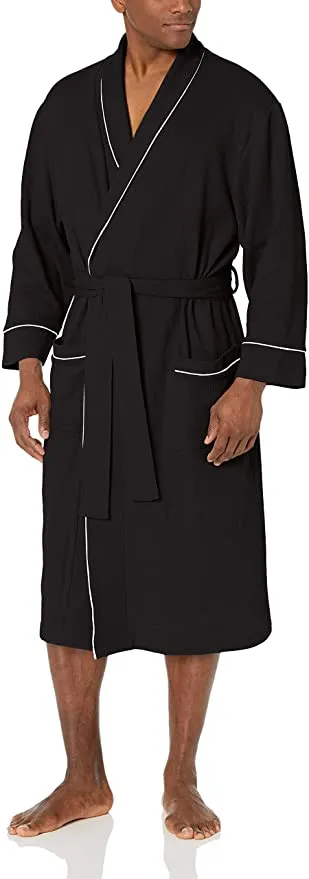 New Amazon Essentials Men's Waffle Shawl Robe, Black, Sz M/L! Best Seller!!