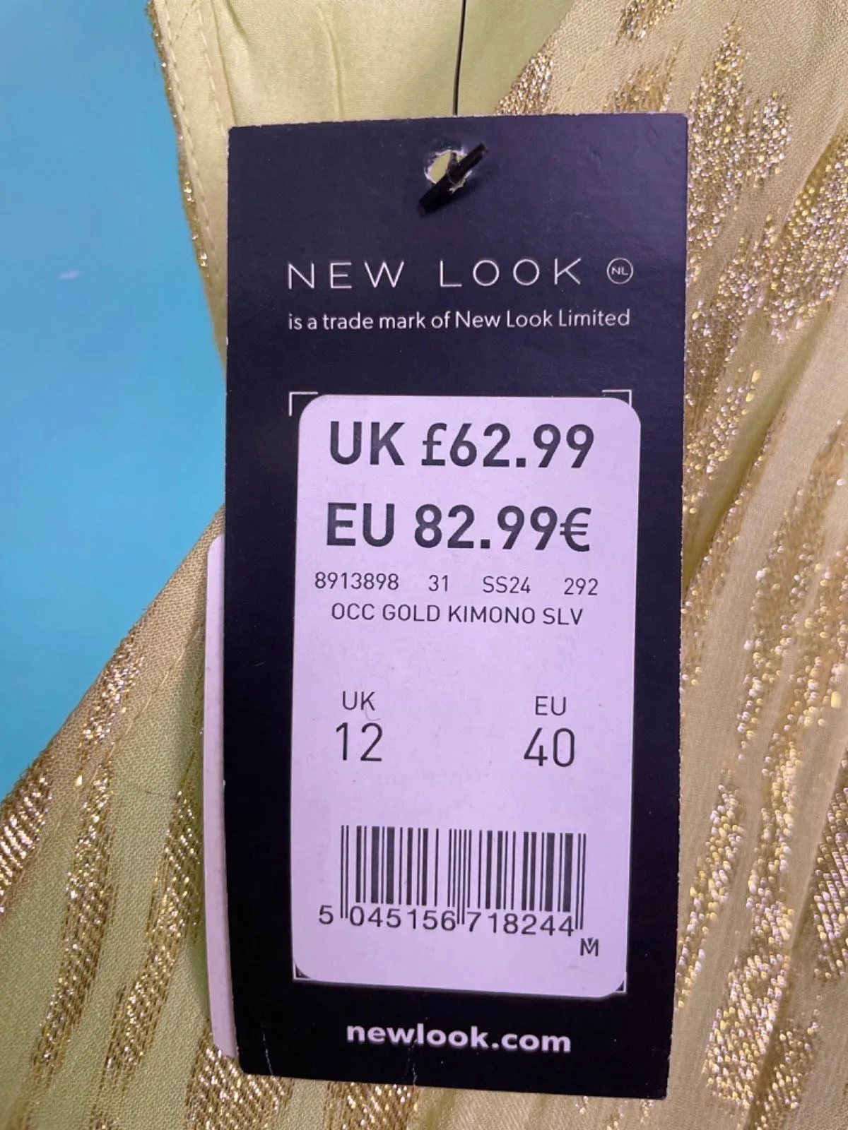 New Look Gold Kimono Sleeve Dress UK 12