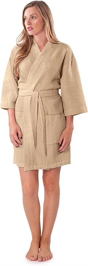 New Turquaz Linen Lightweight Thigh Length Waffle Kimono Spa Robe Taupe Sz XXL! Retails $121 