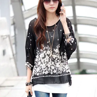 Novelty Women Casual Shirts Tops Plus Size 4XL 5XL 6XL Women's Batwing Chiffon Blouses