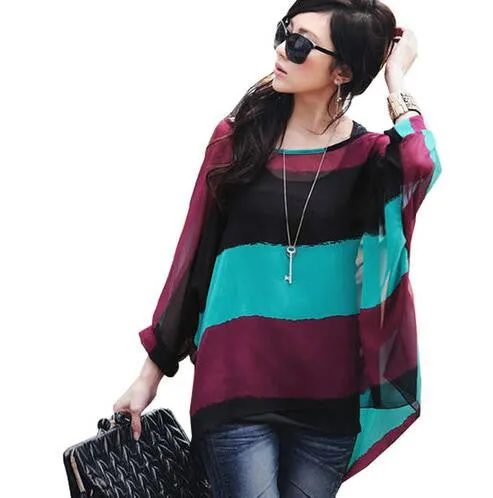 Novelty Women Casual Shirts Tops Plus Size 4XL 5XL 6XL Women's Batwing Chiffon Blouses
