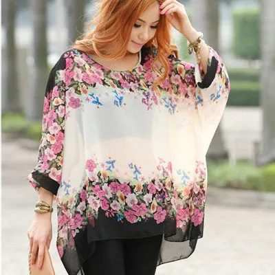 Novelty Women Casual Shirts Tops Plus Size 4XL 5XL 6XL Women's Batwing Chiffon Blouses