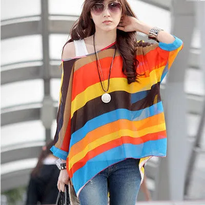 Novelty Women Casual Shirts Tops Plus Size 4XL 5XL 6XL Women's Batwing Chiffon Blouses