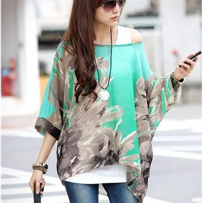 Novelty Women Casual Shirts Tops Plus Size 4XL 5XL 6XL Women's Batwing Chiffon Blouses