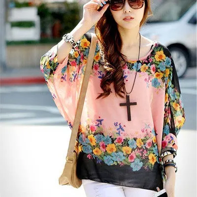 Novelty Women Casual Shirts Tops Plus Size 4XL 5XL 6XL Women's Batwing Chiffon Blouses