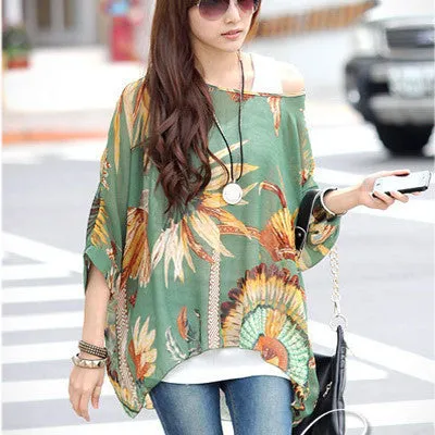 Novelty Women Casual Shirts Tops Plus Size 4XL 5XL 6XL Women's Batwing Chiffon Blouses