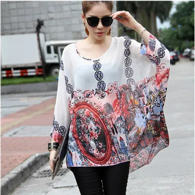 Novelty Women Casual Shirts Tops Plus Size 4XL 5XL 6XL Women's Batwing Chiffon Blouses