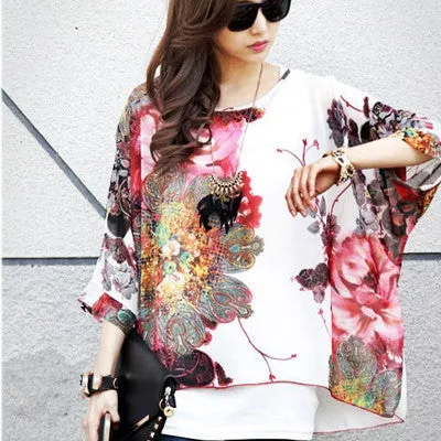Novelty Women Casual Shirts Tops Plus Size 4XL 5XL 6XL Women's Batwing Chiffon Blouses