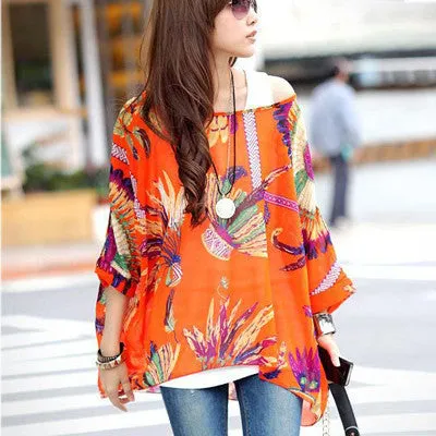 Novelty Women Casual Shirts Tops Plus Size 4XL 5XL 6XL Women's Batwing Chiffon Blouses