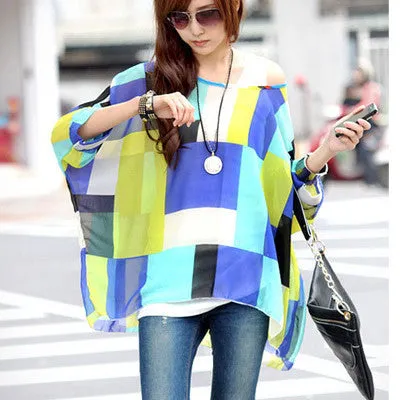 Novelty Women Casual Shirts Tops Plus Size 4XL 5XL 6XL Women's Batwing Chiffon Blouses