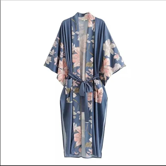 Now in Nude!!! Beautiful kimono wrap with peacock