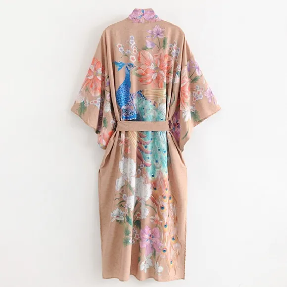 Now in Nude!!! Beautiful kimono wrap with peacock