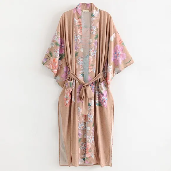 Now in Nude!!! Beautiful kimono wrap with peacock