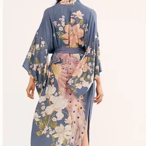 Now in Nude!!! Beautiful kimono wrap with peacock