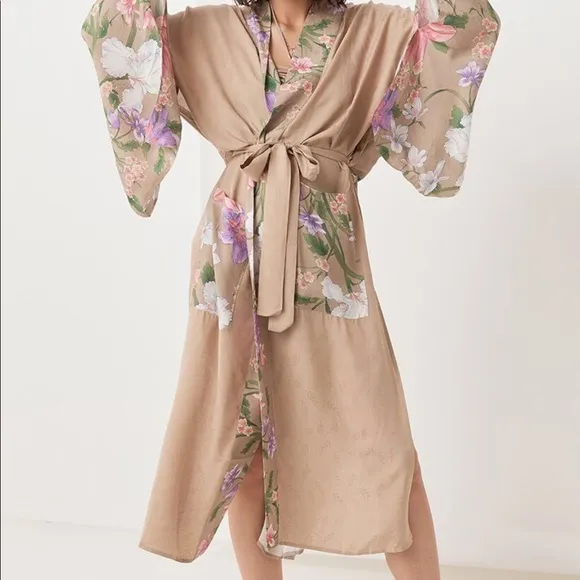 Now in Nude!!! Beautiful kimono wrap with peacock