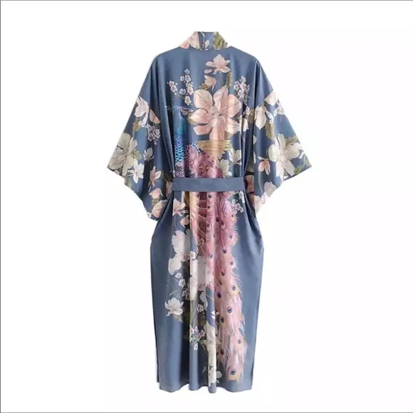 Now in Nude!!! Beautiful kimono wrap with peacock