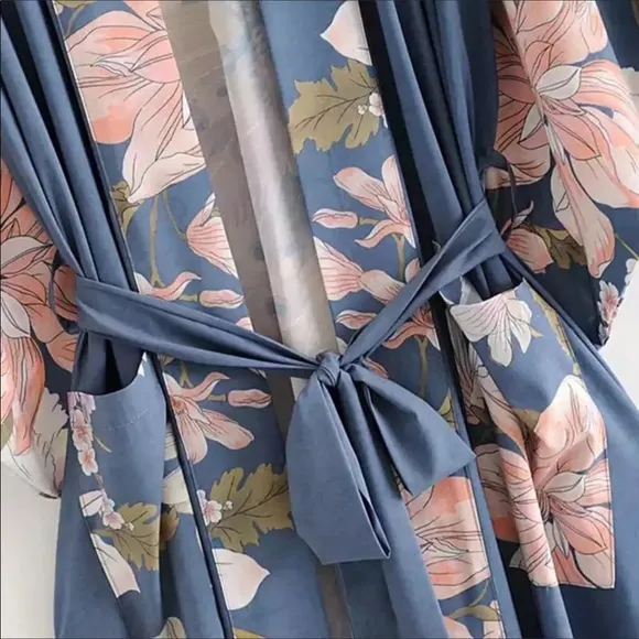 Now in Nude!!! Beautiful kimono wrap with peacock
