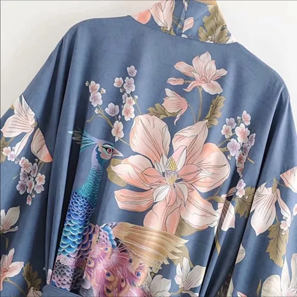 Now in Nude!!! Beautiful kimono wrap with peacock