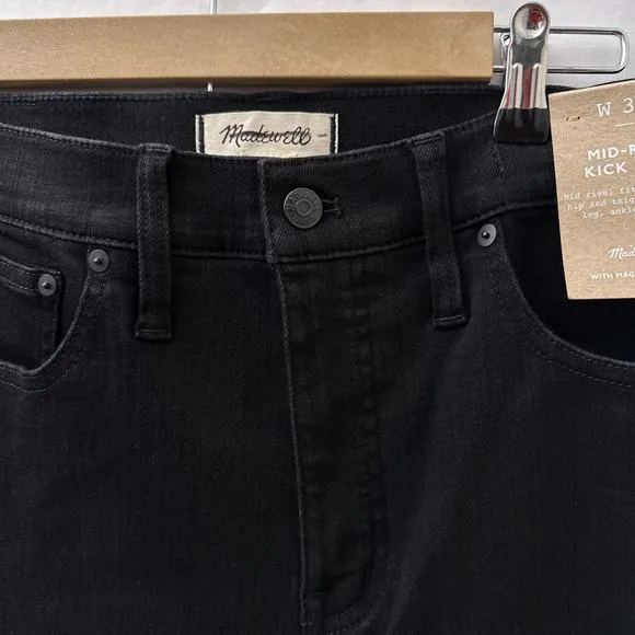 NWT Madewell Kick Out Crop Jeans Black Rinse Wash Women's Size 30