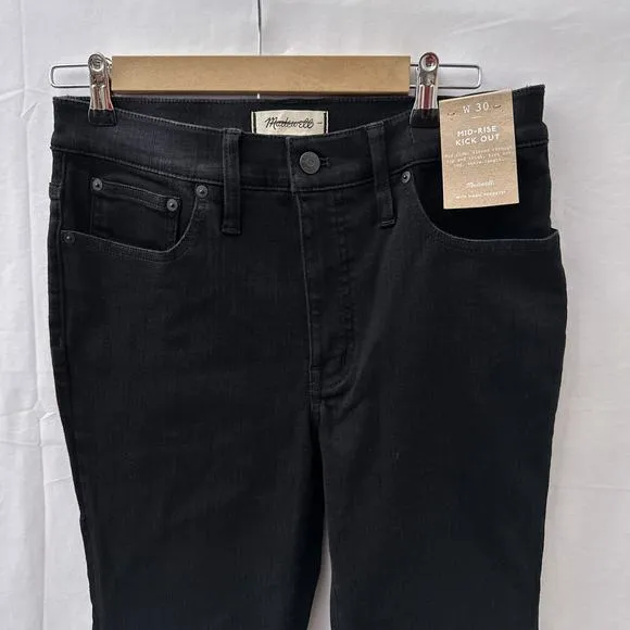 NWT Madewell Kick Out Crop Jeans Black Rinse Wash Women's Size 30