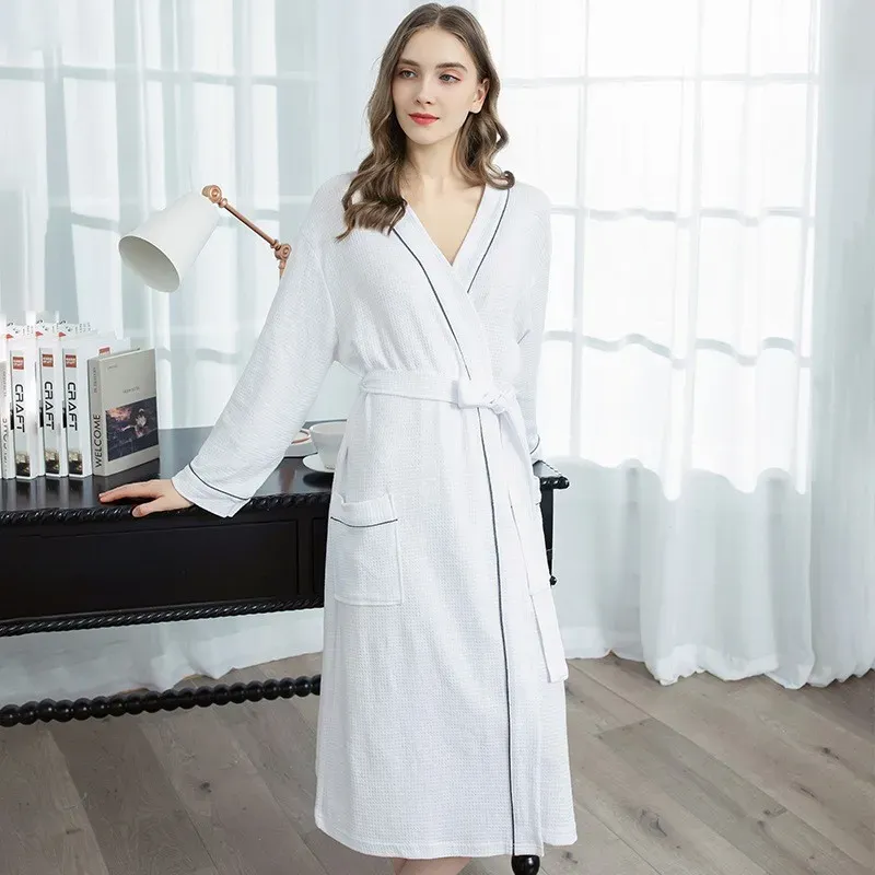 Ocean Breeze Waffle-Knit Long Cotton Robe