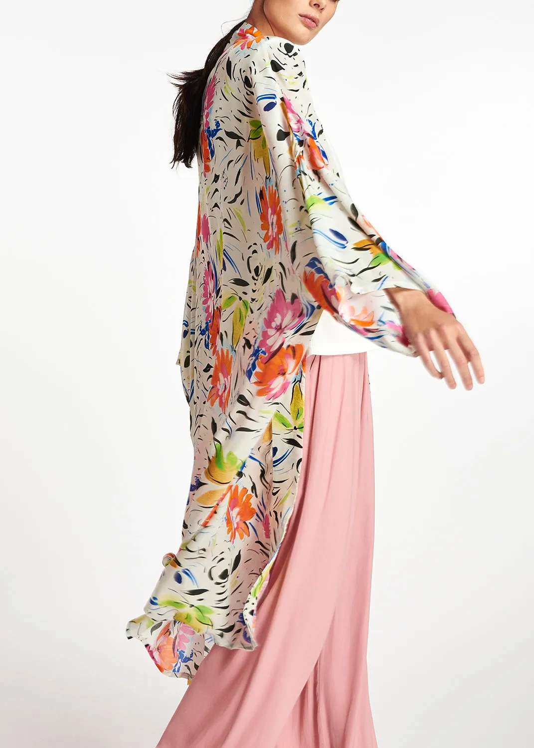 Off-white floral print kimono