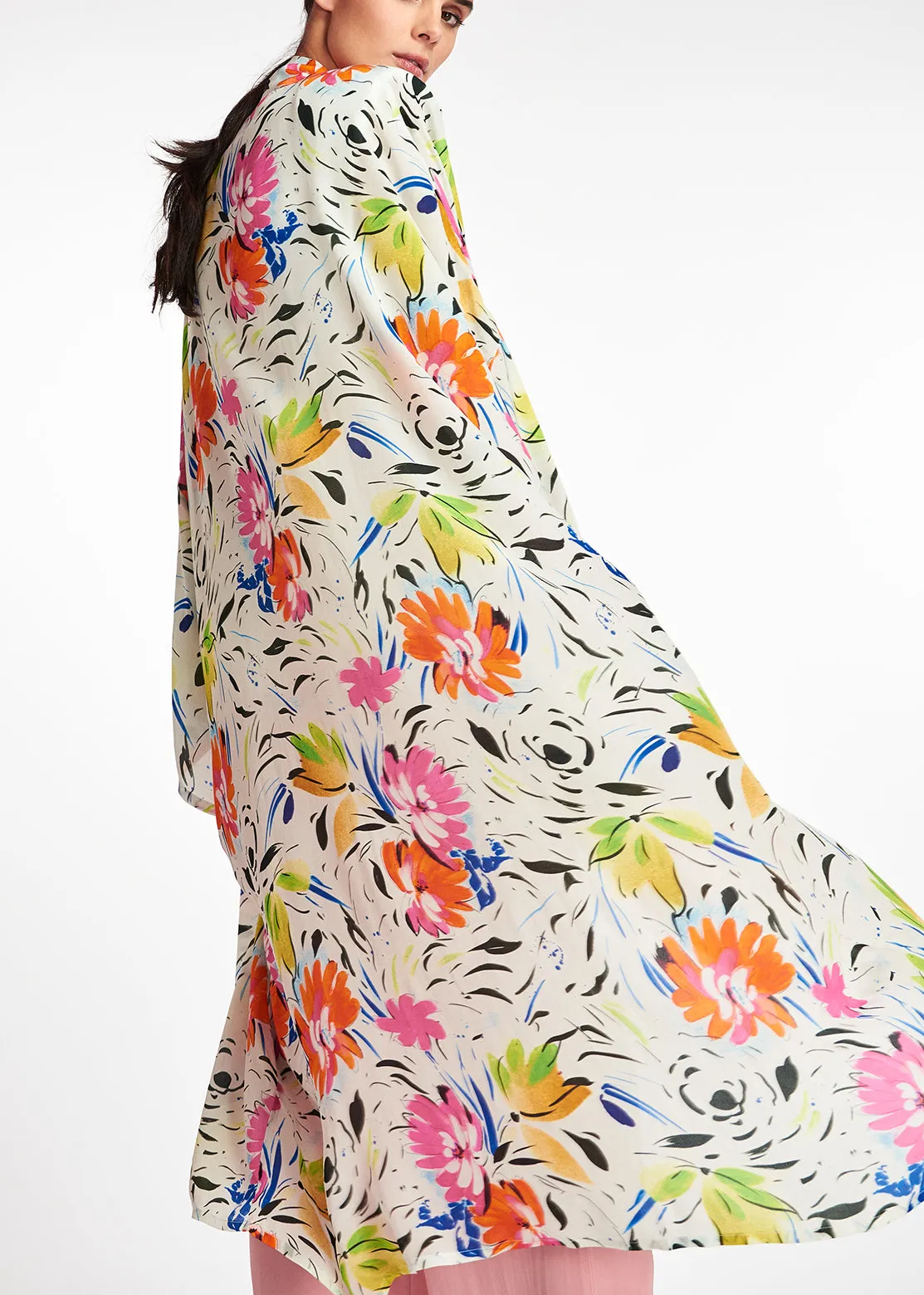 Off-white floral print kimono