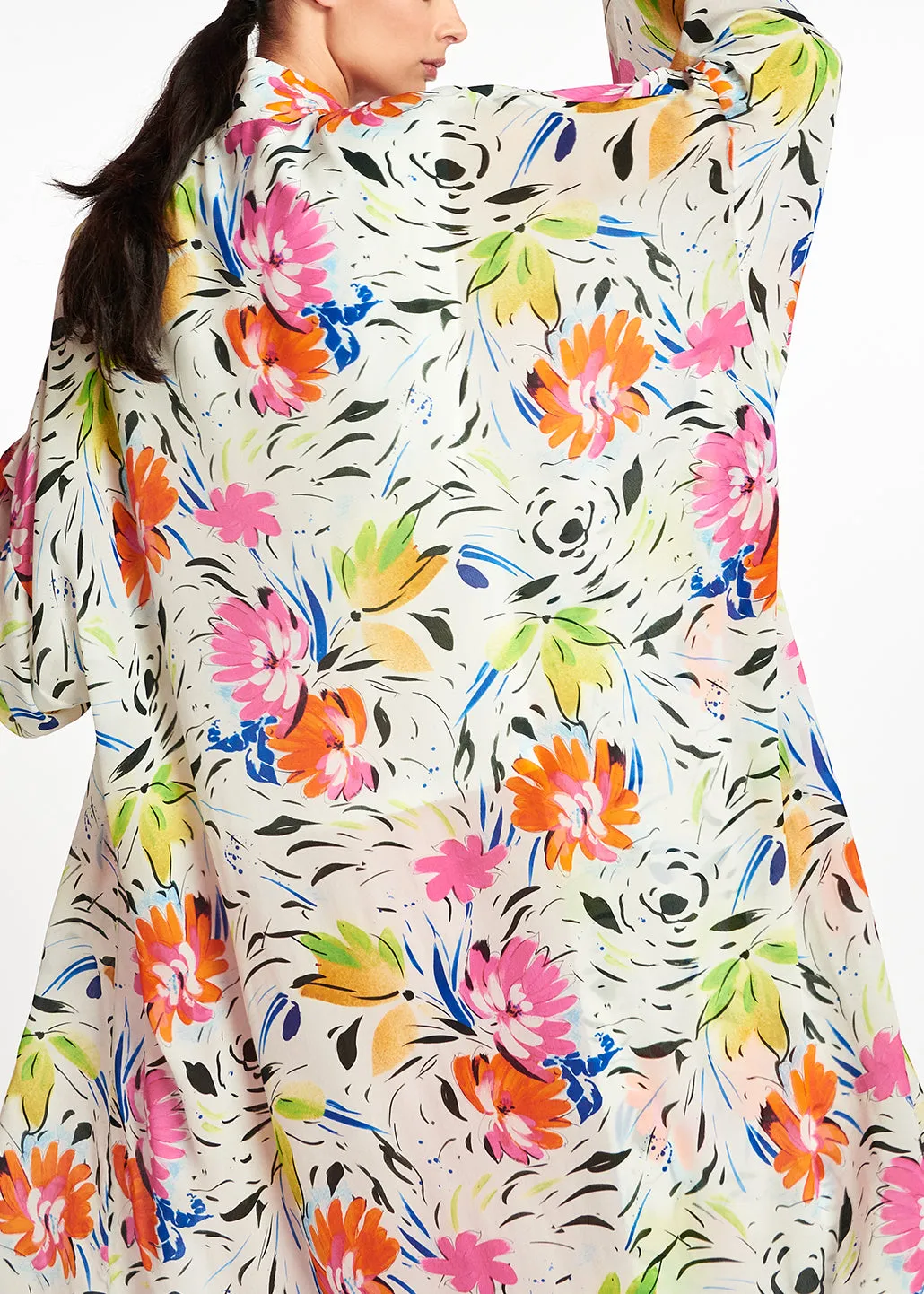 Off-white floral print kimono