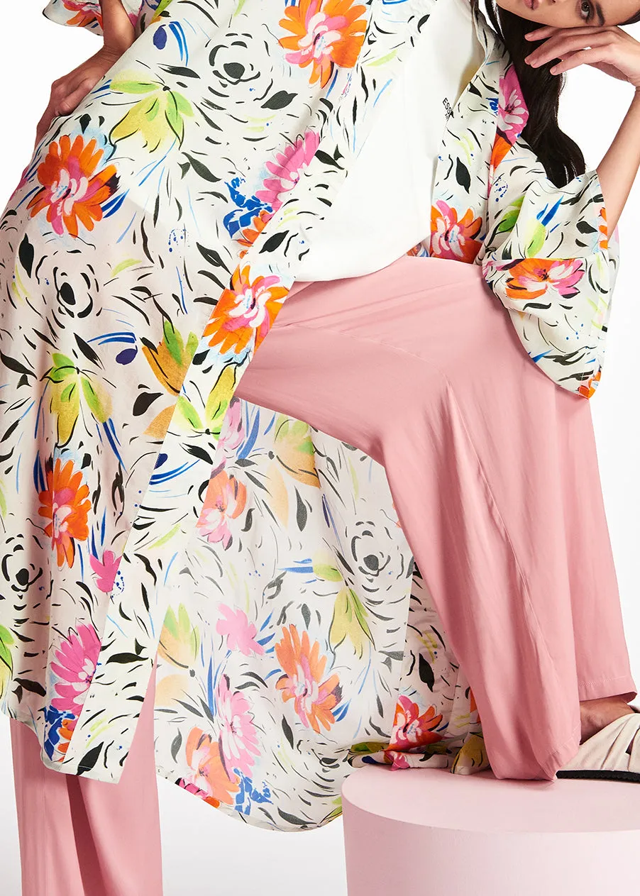 Off-white floral print kimono