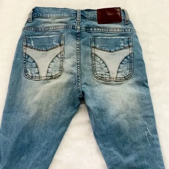 One Teaspoon Distressed Loonies Skinny Jeans Low Waist Short Rise Bow Leg Curve