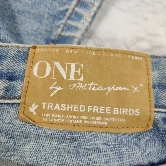 One teaspoon Trashed free birds jeans denim low rise skinny leg distressed sz 24