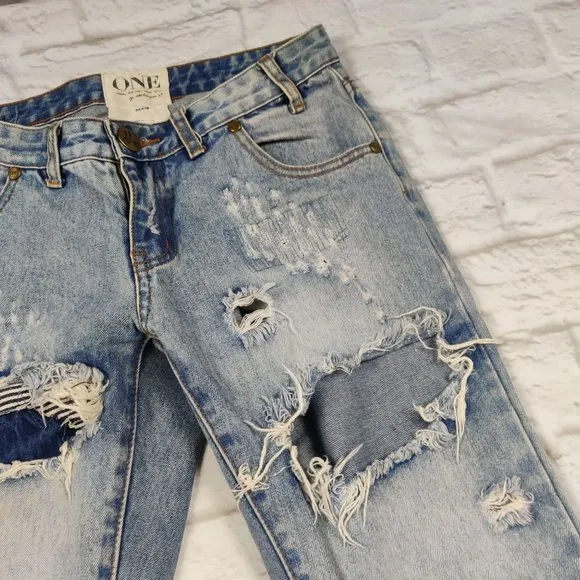 One teaspoon Trashed free birds jeans denim low rise skinny leg distressed sz 24