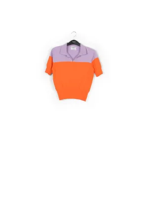 Orange and lilac knitted polo top
