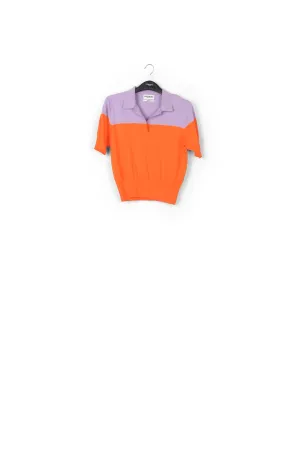 Orange and lilac knitted polo top