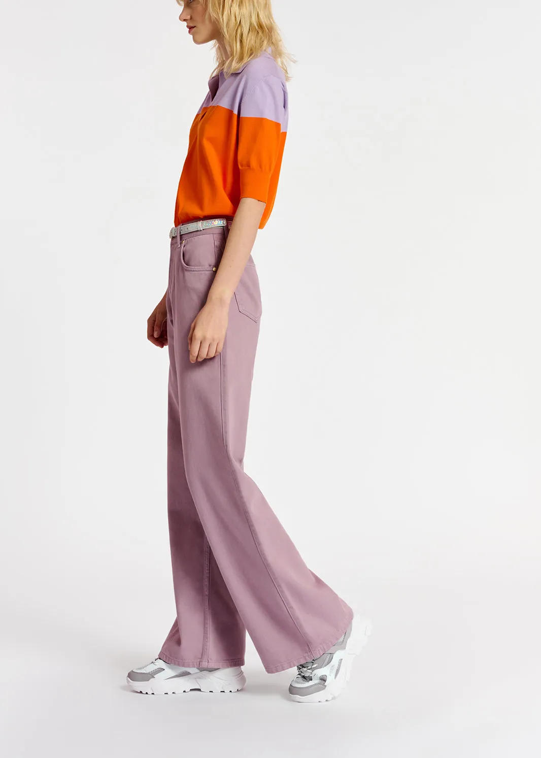 Orange and lilac knitted polo top