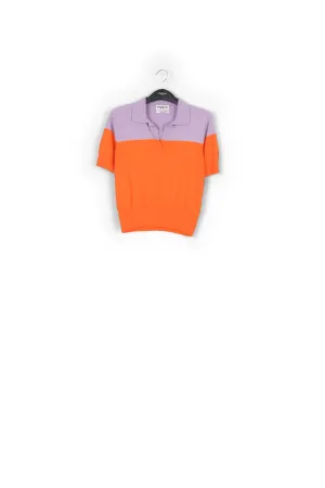 Orange and lilac knitted polo top