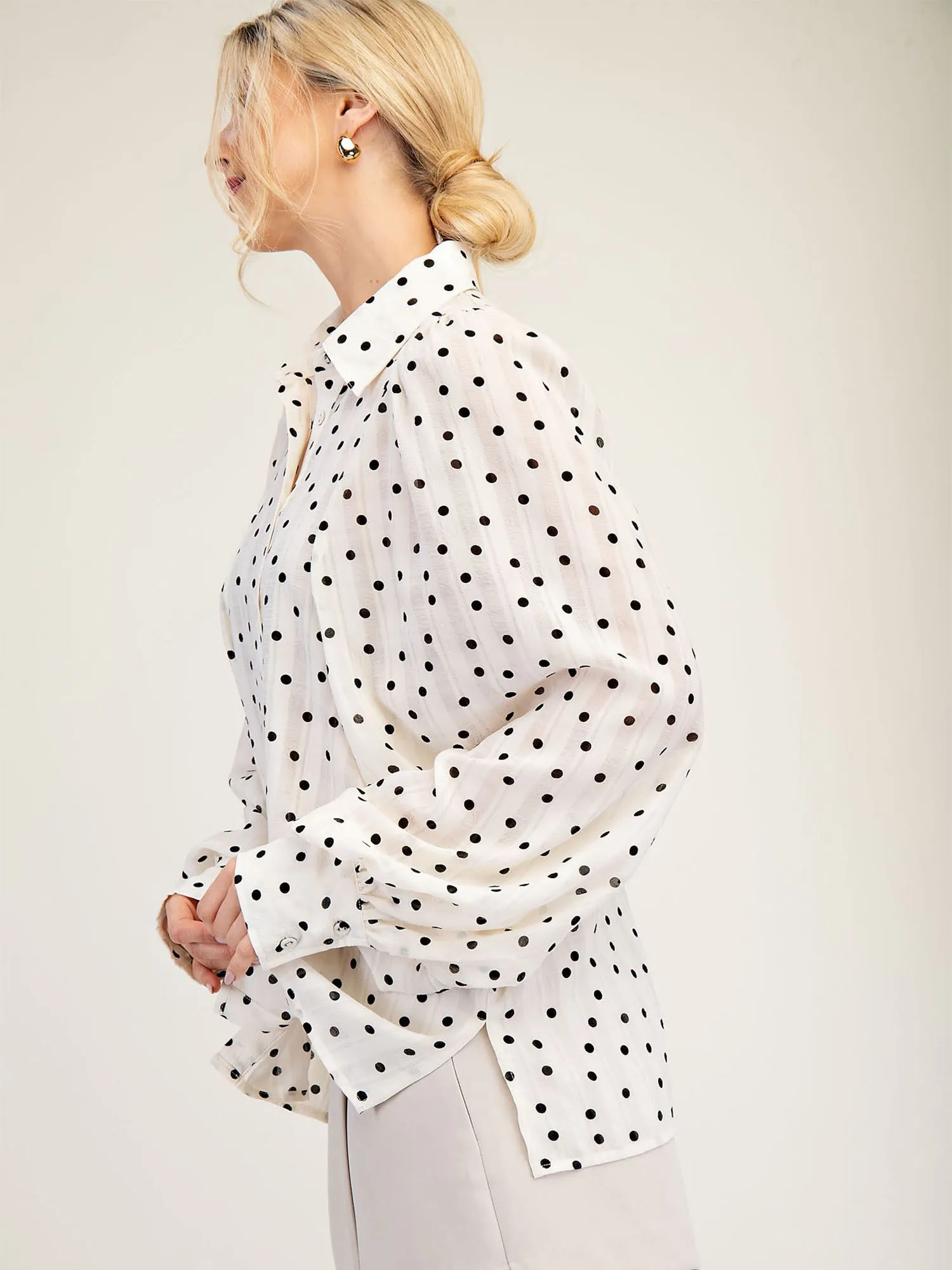 Oversized Poka Dot Button Down Shirt