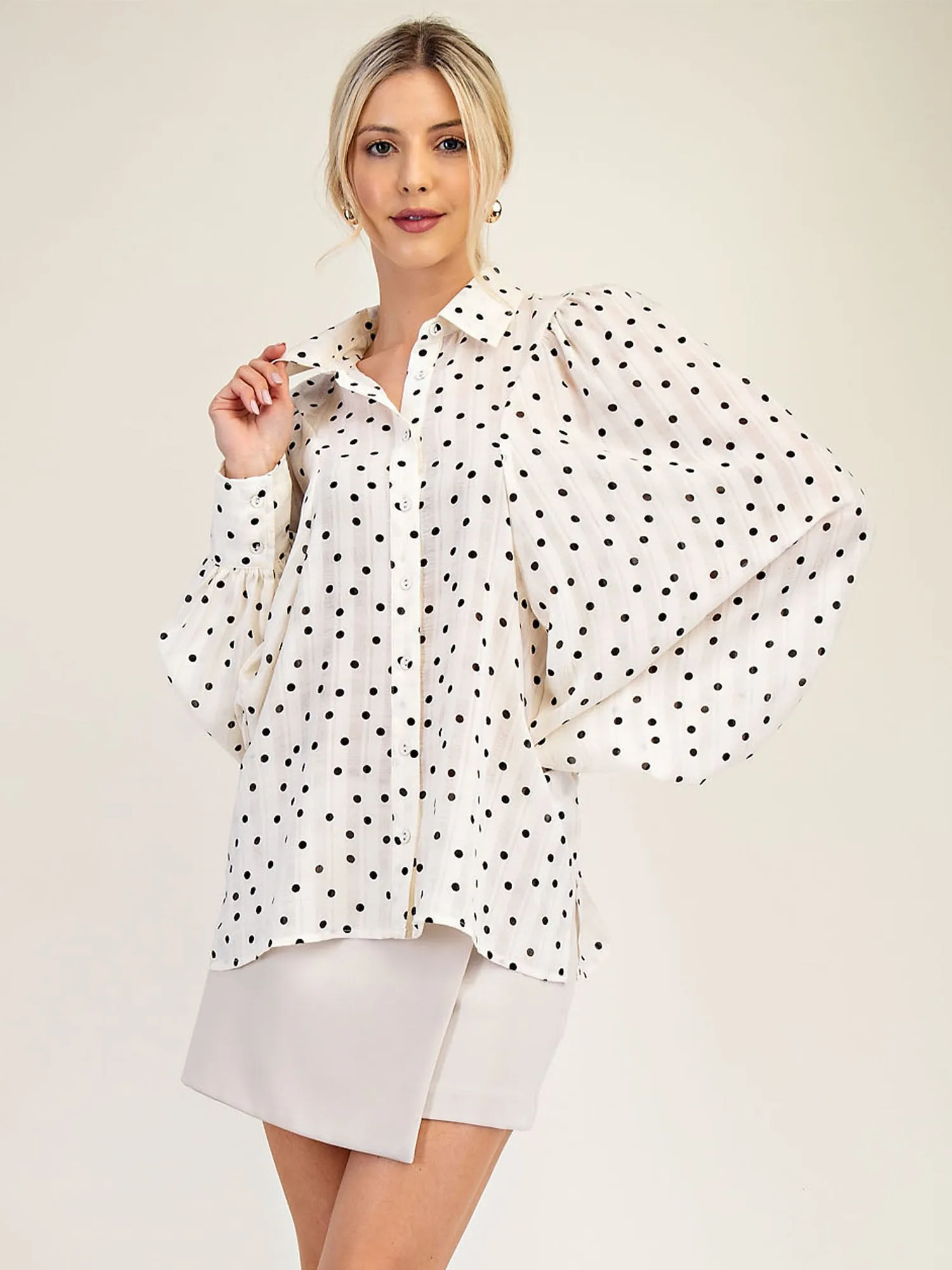 Oversized Poka Dot Button Down Shirt
